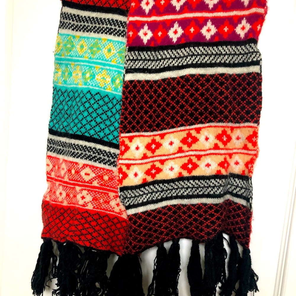 Multi-color scarf with black fringe